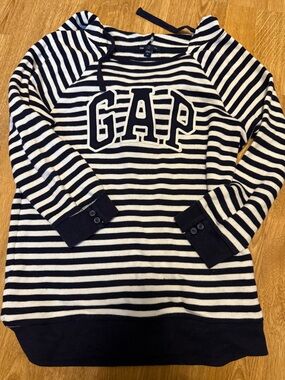 GAP Navy and White Striped Logo Pullover